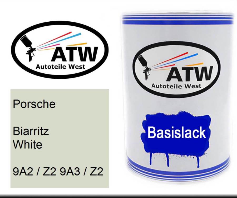 Porsche, Biarritz White, 9A2 / Z2 9A3 / Z2: 500ml Lackdose, von ATW Autoteile West.